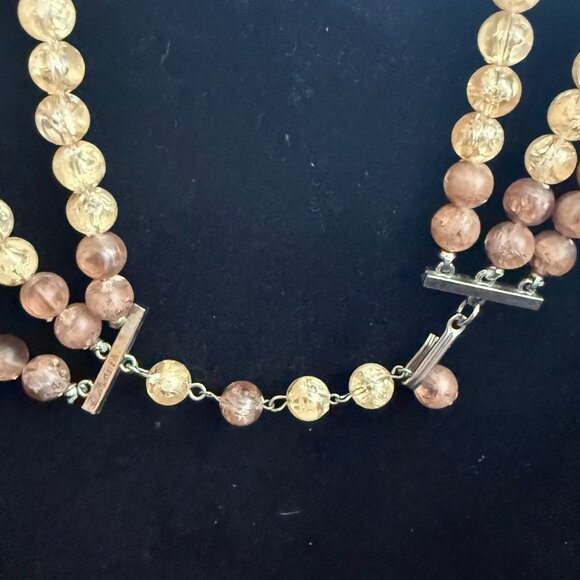 Vintage 3 Strand Gold Crackle Bead Statement Necklace - Picture 5 of 5